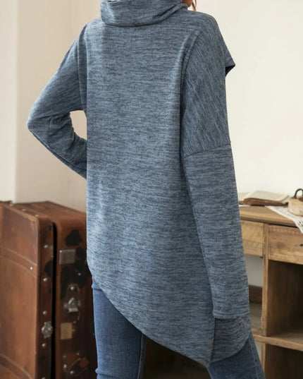 Asymmetrical Hem Cowl Neck Long Sleeve T-Shirt