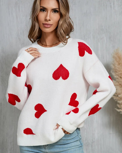 Angel Wings Heart Round Neck Dropped Shoulder Sweater
