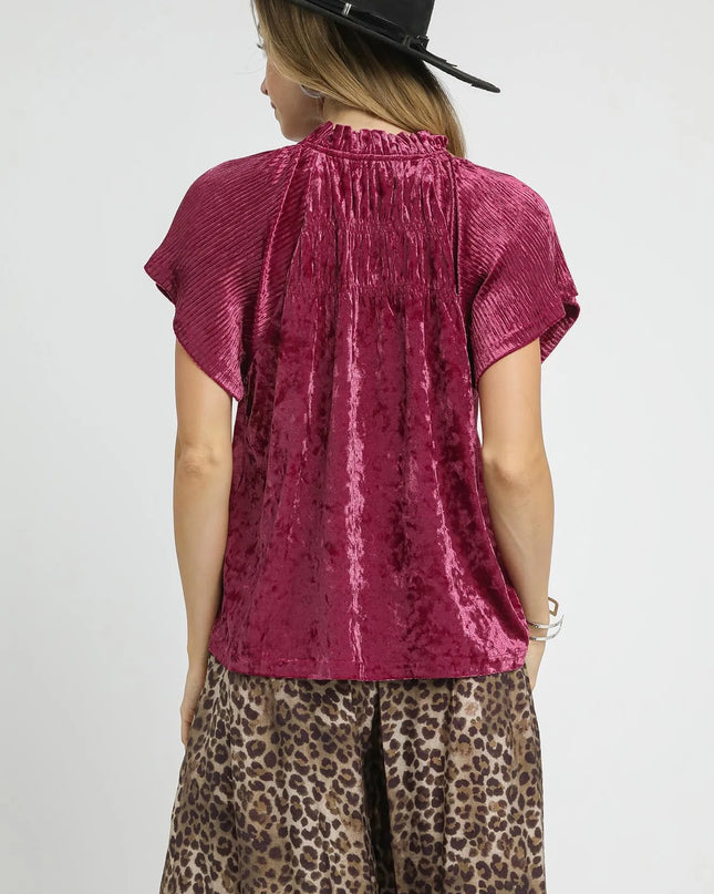 Umgee Crushed Velvet Pleated Blouse