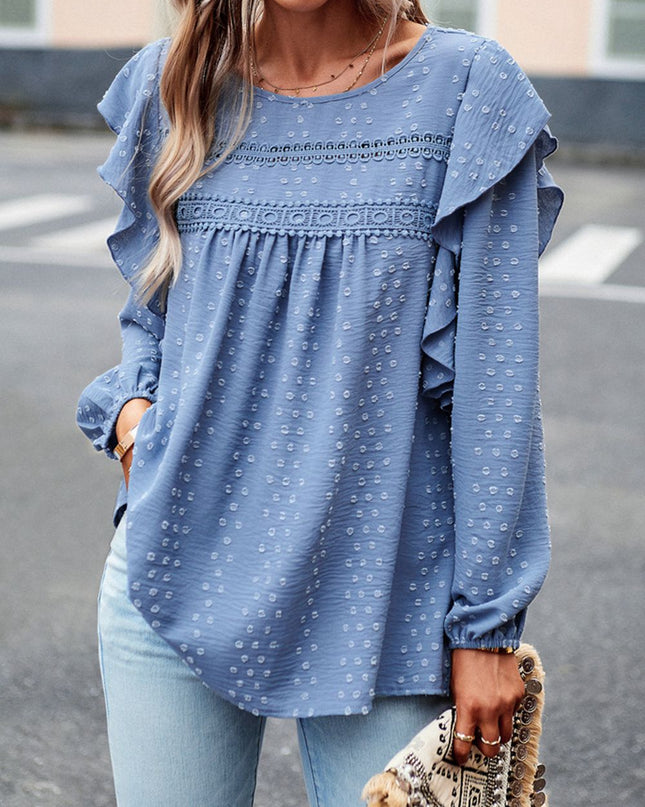 Devine Ruffle Trim Balloon Sleeve Blouse