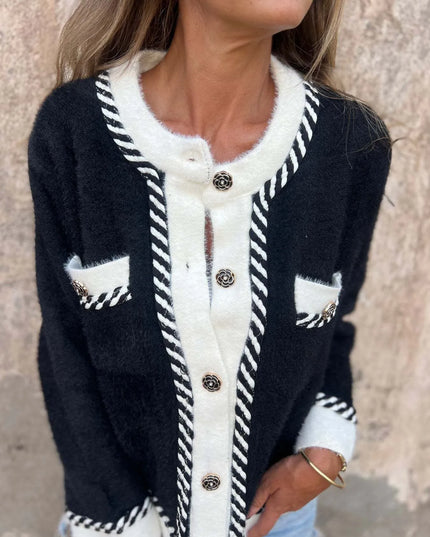 Contrast Trim Button Up Cardigan