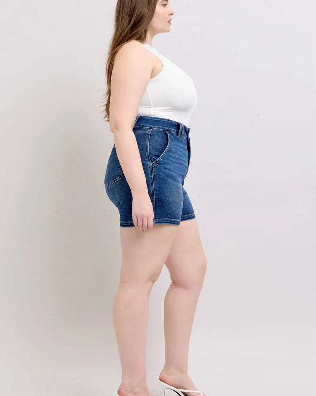 Judy Blue Full Size Double Button Waistband Denim Shorts Plus Size