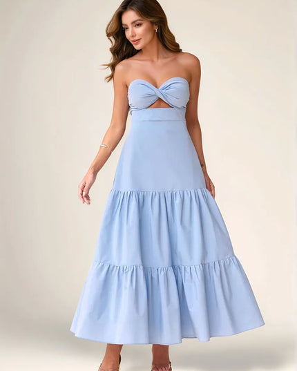 Twist Front Cutout Tiered Maxi Dress