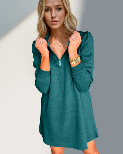 Double Take Textured Quarter Zip Long Sleeve Dress