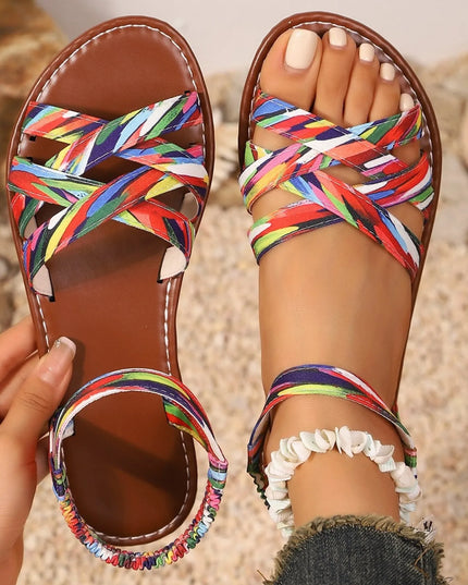 Braided Cross-Strap Flat Sandals 
