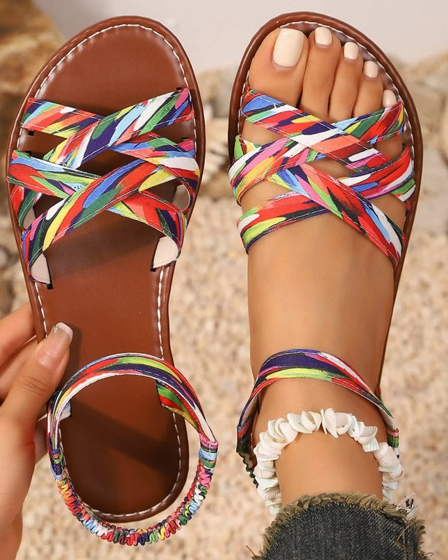 Braided Cross-Strap Flat Sandals 