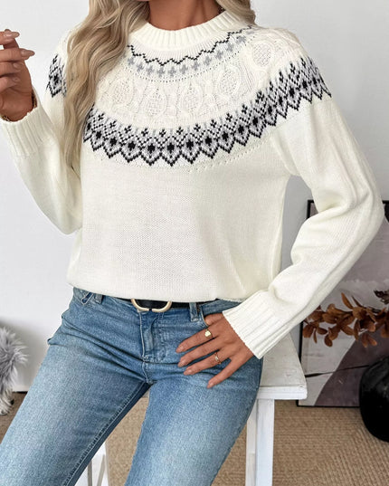 Fair Isle Pattern Crew Neck Sweater