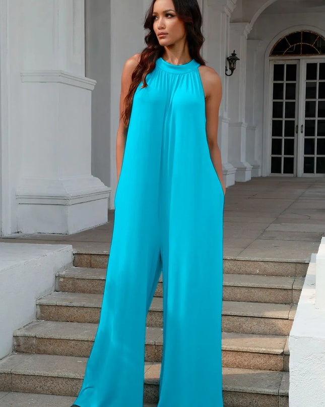 Double Take Full Size Tie Back Cutout Sleeveless Jumpsuit