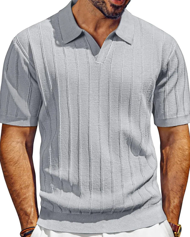 Men's Full Size Textured Collared Neck Short Sleeve Polo Plus Size Gray