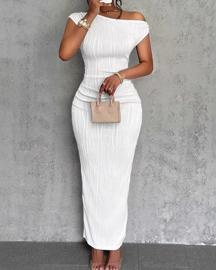 Textured Single Shoulder Bodycon Maxi Dress 