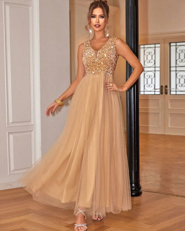 Sequin V-Neck Sleeveless Dress 
