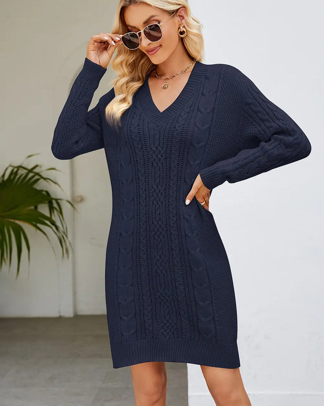 Cable-Knit Long Sleeve Sweater Dress