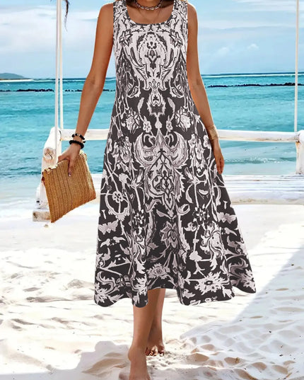 Printed Sleeveless Midi Dress 