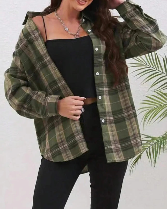 Plaid Button-Down Long Sleeve Shirt
