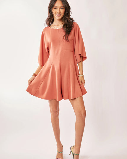 Davi & Dani Solid Draped Sleeve Ties Back Skort Romper