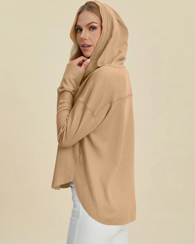 Double Take Full Size High-Low Dropped Shoulder Long Sleeve Hoodie