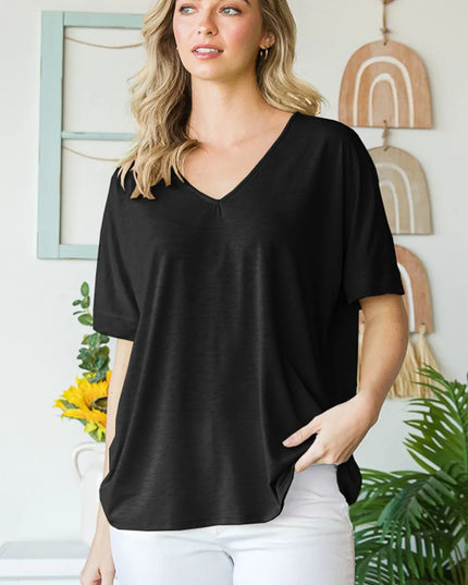 Heimish Full Size V-Neck Short Sleeve T-Shirt BLACK