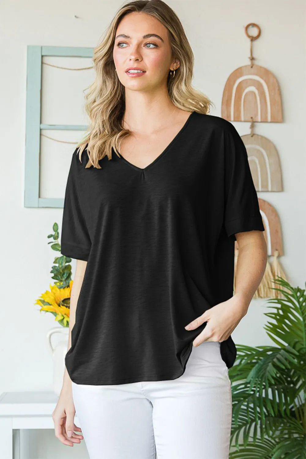 Heimish Full Size V-Neck Short Sleeve T-Shirt BLACK