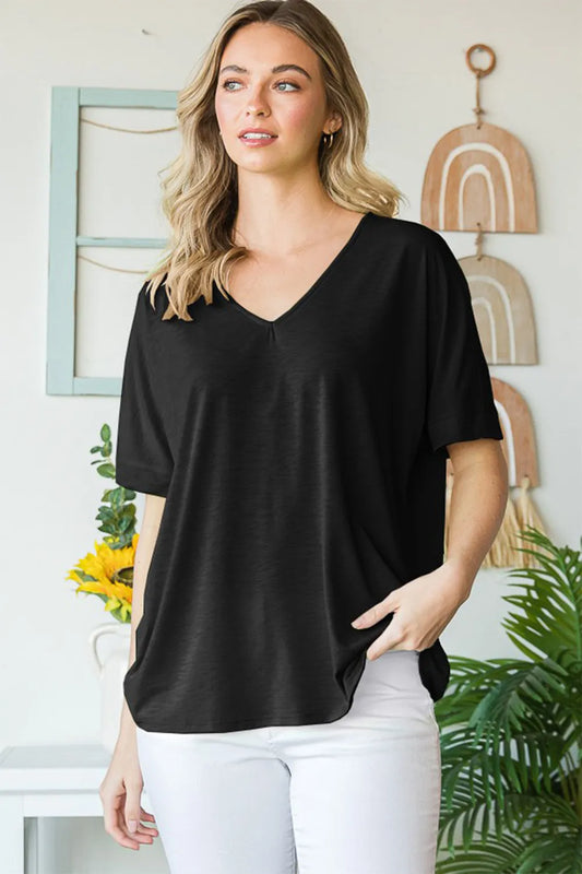 Heimish Full Size V-Neck Short Sleeve T-Shirt BLACK