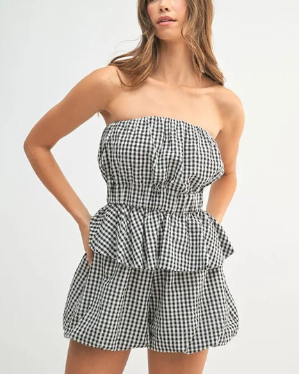MABLE Gingham Tube Top and Shorts Set