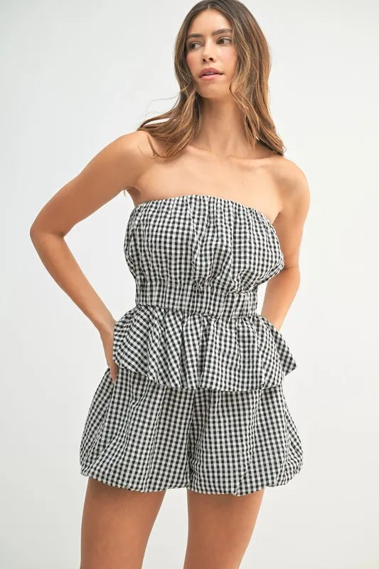 MABLE Gingham Tube Top and Shorts Set