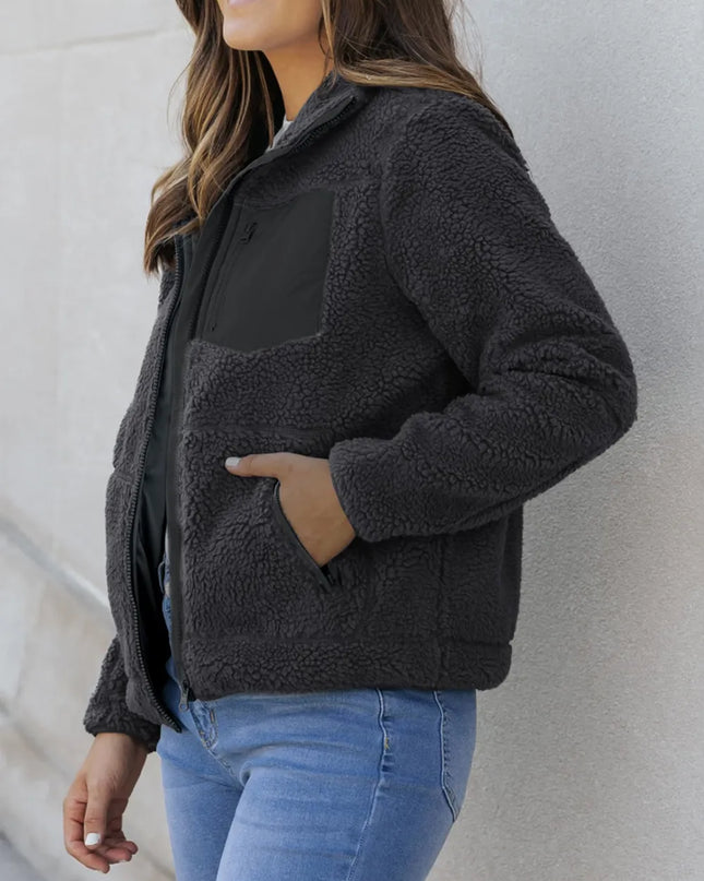 Zip Up Long Sleeve Plush Jacket