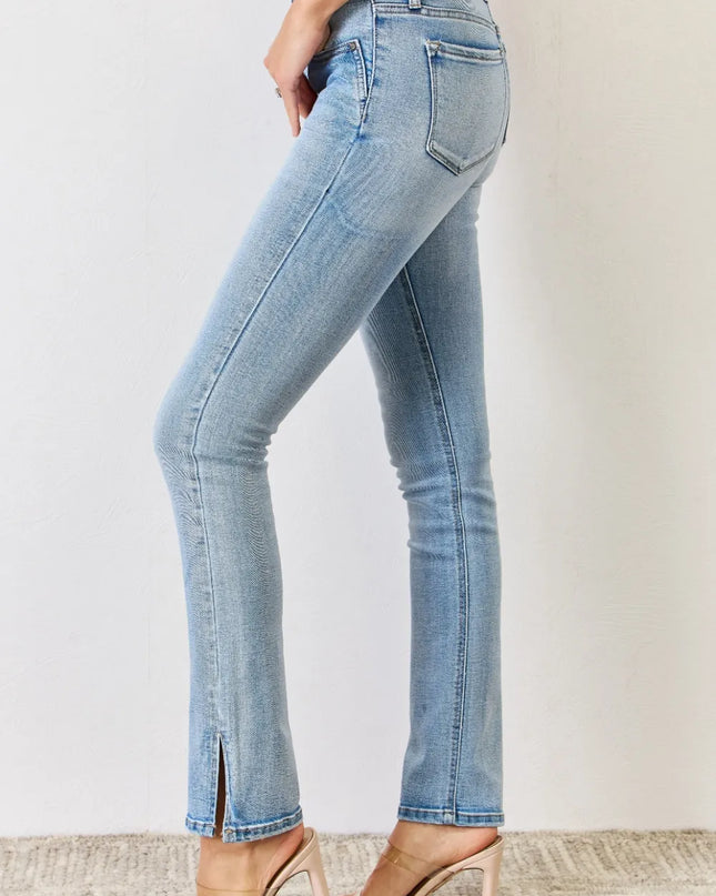 Kancan Full Size Mid Rise Y2K Slit Bootcut Jeans