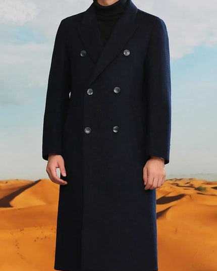 Men's Plus Size Double-Breasted Long Wool Coat