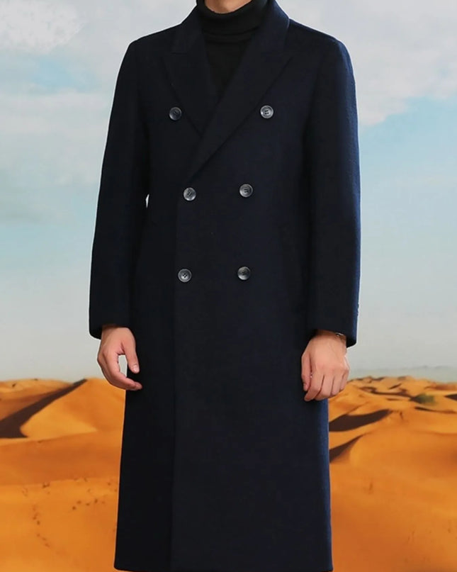 Men's Plus Size Double-Breasted Long Wool Coat