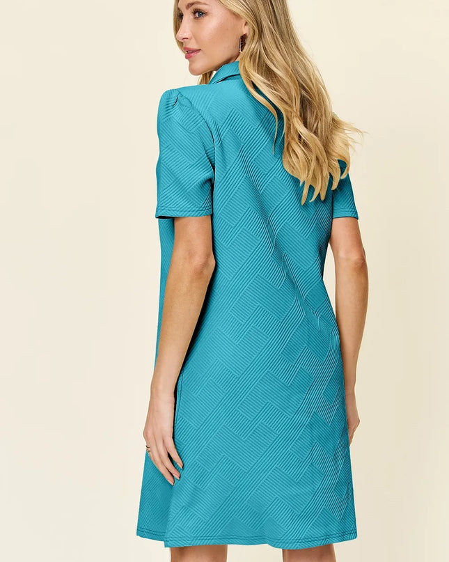 Double Take Full Size Texture Collared Neck Short Sleeve Dress