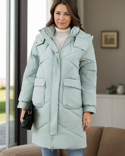 Long Sleeve Longline Hooded Winter Coat with Pockets