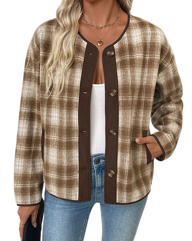Plaid Long Sleeve Button-Up Jacket