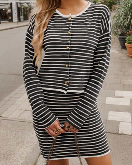Striped Long Sleeve Top and Skirt Set