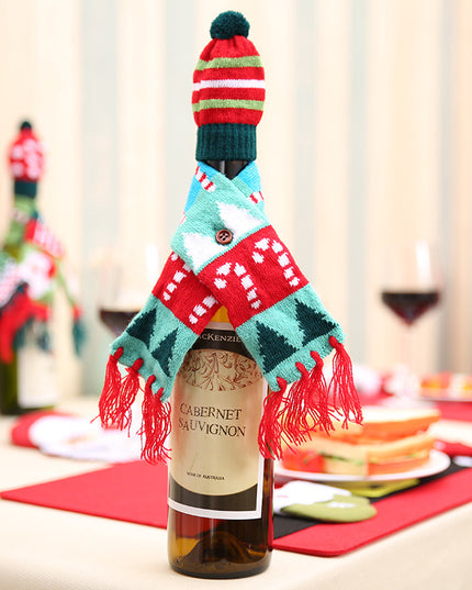 Christmas Hat and Scarf Wine Bottle Decoration Style C One Size