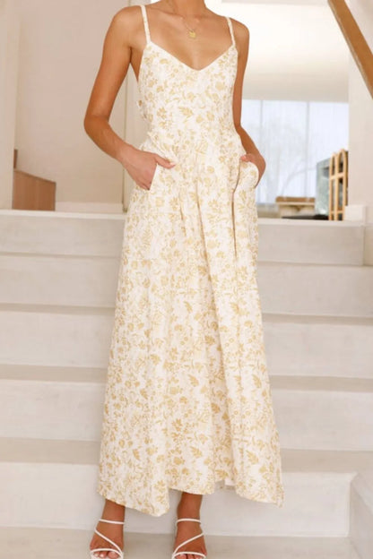 Bow Back Printed V-Neck Cami Dress