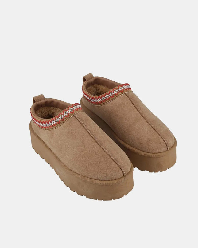 Weeboo Platform Embroidered Trim Slip-On Boots