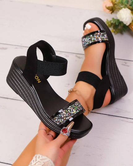Glitter Platform Wedge Sandals 