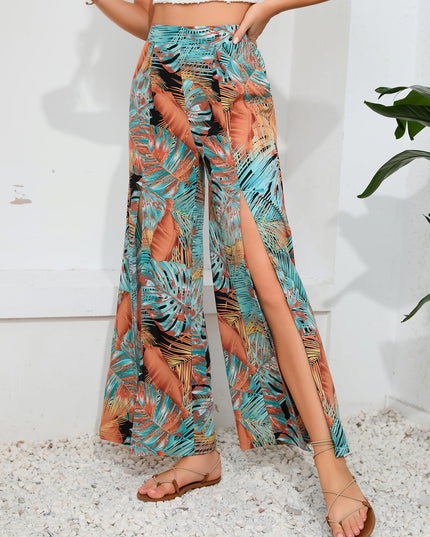 Printed Split Wide Leg Long Pants Multicolor