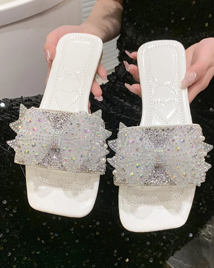 Rhinestone Embellished Flats Slip-On Sandals 