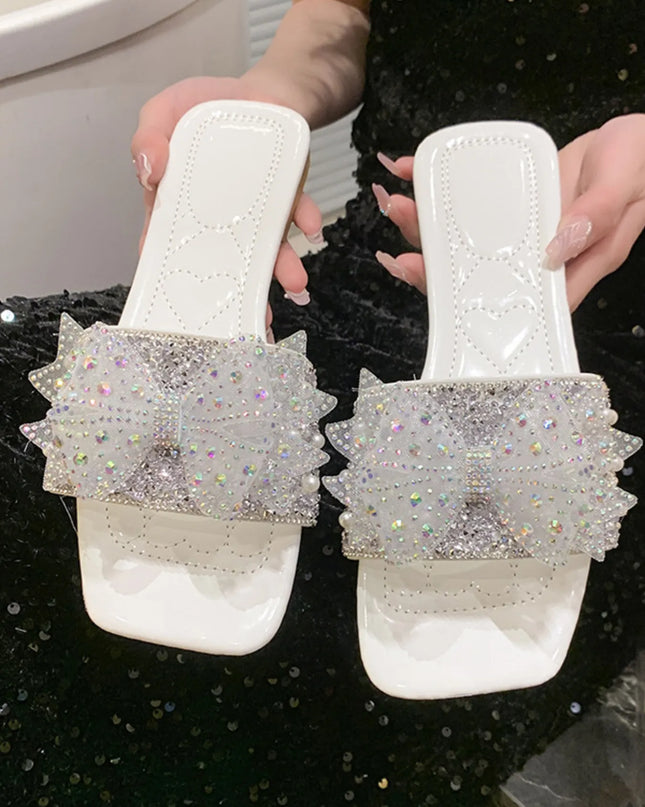 Rhinestone Embellished Flats Slip-On Sandals 