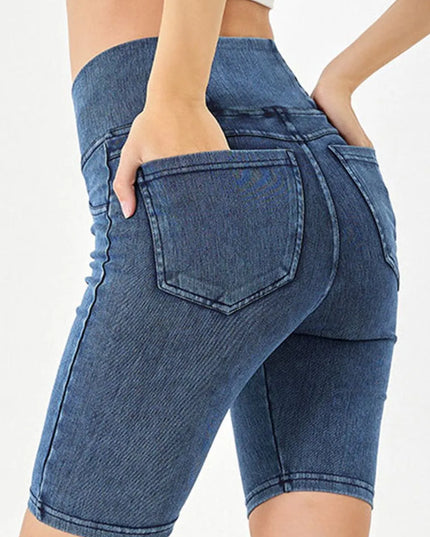 Basic Bae Asymmetrical Waist Denim Shorts with Pockets Medium