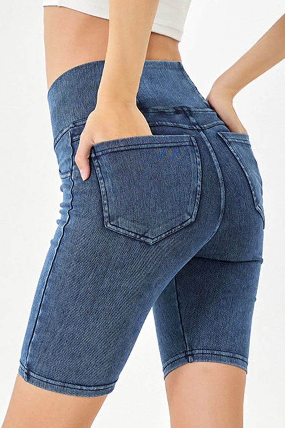 Basic Bae Asymmetrical Waist Denim Shorts with Pockets Medium