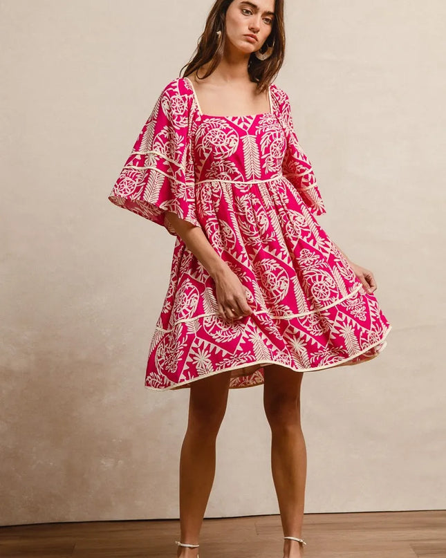 BiBi Aztec Woven Printed Contrast Binding Dress