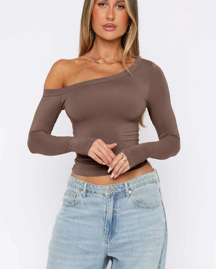 One Shoulder Long Sleeve Crop T-Shirt