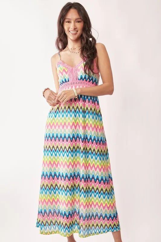 Davi & Dani Multi Color Crochet Lace Midi Dress