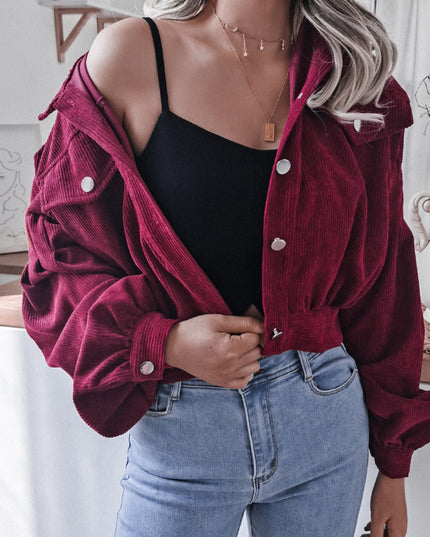 Lantern Sleeve Cropped Corduroy Jacket
