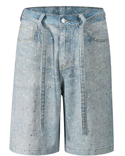 Men's Washed Rhinestone Denim Bermuda Shorts Medium