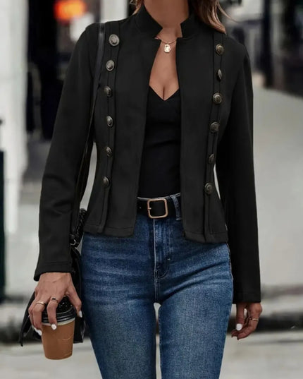 Decorative Button Open Front Long Sleeve Jacket