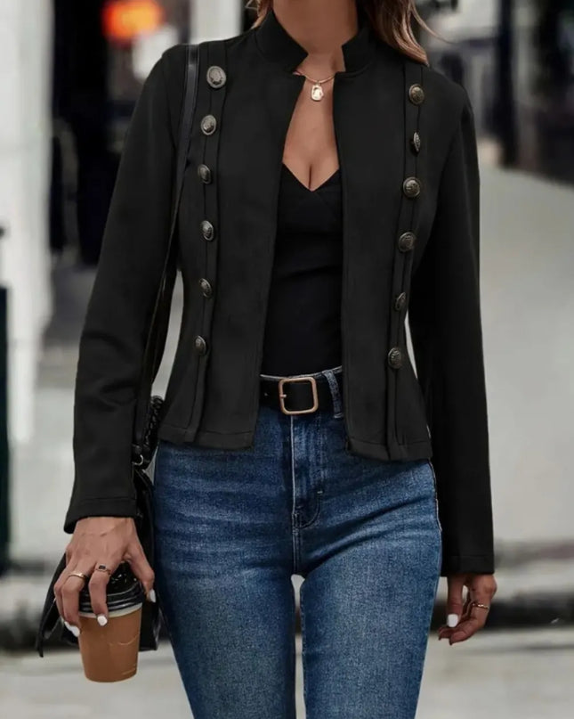 Decorative Button Open Front Long Sleeve Jacket