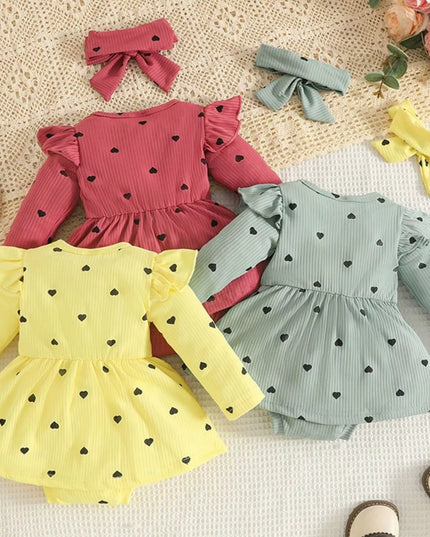 Children's Heart Print Dress & Headband Set
